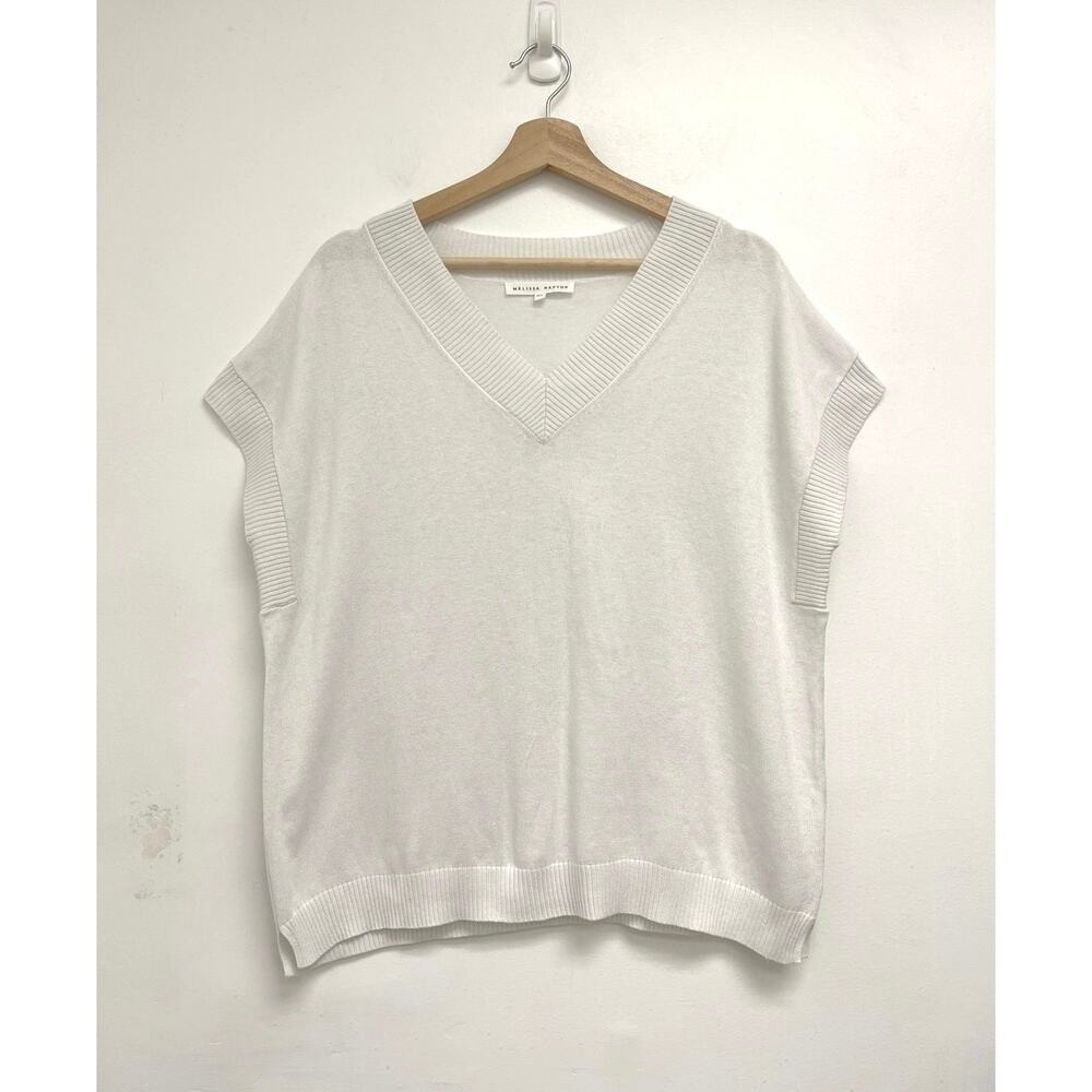 Melissa Nepton Liberty V-Neck Boxy Sweater Vest Cotton-Silk Knit Top - Large